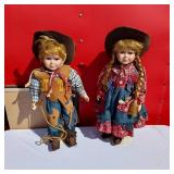 Western Cowboy and Cowgirl Porcelain Dolls, Each approximately 16 inches tall