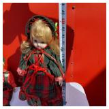 Lot of 3 Porcelain Dolls Including One with Curly Hair and One with Holiday Attire