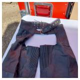 Leather Motorcycle Apparel including Interstate Leather Vest Size L and Interstate Leather Chaps Size Small. And Milwaukee Vest Liner SizeL