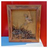 Framed Wooden Wall Art with Duck Carving and Dried Flowers