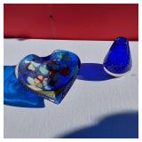 Heart Shaped Glass Bowl with Multi-Colored Inclusions, Blue Glass Vase with Dot Patterns