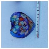 Heart Shaped Glass Bowl with Multi-Colored Inclusions, Blue Glass Vase with Dot Patterns