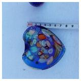 Heart Shaped Glass Bowl with Multi-Colored Inclusions, Blue Glass Vase with Dot Patterns