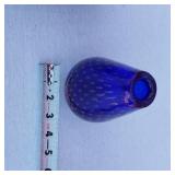 Heart Shaped Glass Bowl with Multi-Colored Inclusions, Blue Glass Vase with Dot Patterns