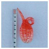Small Lefton Glass Vase - Red and White Swirl Design