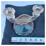 1920s Set of Two Federal Fan Depression Glass Candle Holders Vintage Mantel Decor Table Centerpiece Antique Federal Fan Elegant Decor