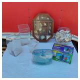 Unique Glass Vases, Shell Collection in Cabinet, Betta Double Tank, Glass Fish Bowl of Shells