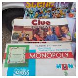 Board Games and Puzzles Clue, Monopoly, Disney Scene It, Scrabble