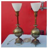 Matching Pair of Vintage Brass Lamps with Lions on the Side