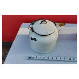 White Enamelware and Aluminum Tea or Coffee Kettle