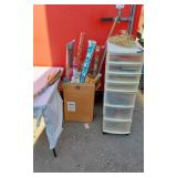 Craft Supplies In Plastic Cabinet, Wrapping Paper