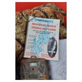 Muskie Fishing Guide, Camo Material, Older Game Camera, Soft Side Cooler with Cups