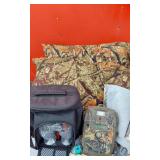 Muskie Fishing Guide, Camo Material, Older Game Camera, Soft Side Cooler with Cups