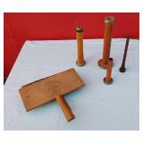 Vintage Wool Carding Paddles and Wooden Spools