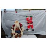 Santa Claus Decorations including Plaid Santa Figure and Santa on Ladder