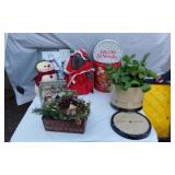 Christmas Decor featuring Snowman, Bear, and Tin Canister