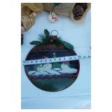 Lot of Christmas Decorations including Wreath, Snowman Figures, and Angel Topper