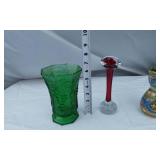 Green Glass Vase, Tall Red Glass Jack in the Pulpit style Vase, and Mosaic Ceramic Vase Set