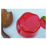 Apple-Shaped Cookie Jar and Wooden Leaf Bowl