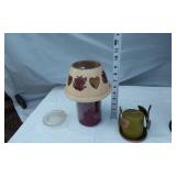 Decorative Candle Holders and Lantern including Ceramic Shade, Metal Lantern with Deer Design, and Glass Candle Holder