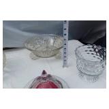 Lot of Glassware and Crystal Items including Bowls and Covered Dish