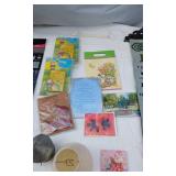 Lot of Miscellaneous Household and Decorative Items including Irish Blessing Wall Hanging, Greeting Cards, and Garden Decor
