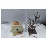 Marjolein Bastin Birdhouse with Accessories and Metal Tree Sculpture (maybe led? or copper? it