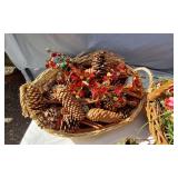 Lot of Decorative Items Featuring Pine Cones and Faux Flowers