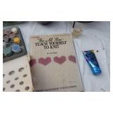 Assorted Craft and Household Items including Teach Yourself to Knit Book, Paint Set, and Home Decor