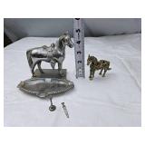 Antique Horse Figurine Ashtray and Decorative Horse Trinket Box