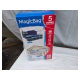 Assorted Household and Craft Items including Reading Glasses, Fabric Roll, Coffee Can, Storage Bags, and More