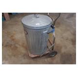 Metal Trash Can on Hand Cart
