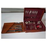 1847 Rogers Bros Silhouette Flatware in Wood Case plus Knife Set