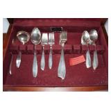 1847 Rogers Bros Silhouette Flatware in Wood Case plus Knife Set