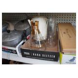 Assorted Housewares - Pots and Pans, Antique Glassware, Cutlery, Flatware, Jerky Maker