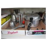 Assorted Housewares - Pots and Pans, Antique Glassware, Cutlery, Flatware, Jerky Maker