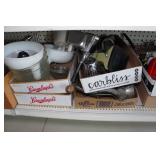 Assorted Housewares - Pots and Pans, Antique Glassware, Cutlery, Flatware, Jerky Maker