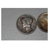 US Silver Dime Coins - Roosevelt, Mercury