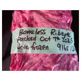 Boneless Ribeye 9 lbs 12.6 oz Vacuum Sealed Never Frozen