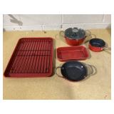 Curtis Stone 7-piece Dura-Pan Nonstick Stacking Cookware Set (Red) MSRP 285 (ONLY 7 OF THE 14 PC)