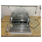 Seeutek Hot Dog Roller 1800W Stainless Hot Dog Machine W/Dual Temp Control Glass Hood Acrylic Cover Warmer Shelf Removable Oil Drip Tray