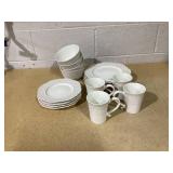 Elama 16-Piece Luna Embossed Scalloped White Stoneware Dinnerware Set (Service for 4)