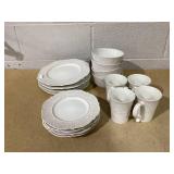 Elama 16-Piece Luna Embossed Scalloped White Stoneware Dinnerware Set (Service for 4)