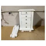 Standing Jewelry Armoire Cabinet, Wooden Jewelry Storage Chest Box with Flip Up Mirror, 2 Side Doors with 8 Necklace Hooks, 4 Drawers, Jewelry Storage Organizer for Girls Women (White)