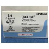 Lot of 2 Ethicon EPM8753 8-0 (0.4 Metric) 24" BV175-8 9.3mm 3/8c Taper PROLENE Polypropylene Blue Monofilament Non-Absorbable Surgical Suture - Everpoint Cardiovascular Needles - Exp 11/25