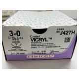 Ethicon J427H 36-Pack 3-0 27" PS-2 19mm 3/8c Coated Vicryl Polyglactin 910 - Reverse Cutting, MultiPass Needles, Prime Needle, Ethalloy Needle Alloy - Exp 8/25