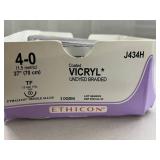 Ethicon J434H 4-0 (1.5 Metric) 27" TF 13mm 1/2c Taper Coated Vicryl Undyed Braided - Ethalloy, Needle Alloy - Exp 4/25