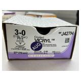Ethicon J427H 36-Pack 3-0 27" PS-2 19mm 3/8c Coated Vicryl Polyglactin 910 - Reverse Cutting, MultiPass Needles, Prime Needle, Ethalloy Needle Alloy - Exp 8/25