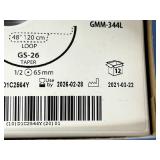 Covidien GMM-344L 12-Pack 1 (4 Metric) 96" GS-26 Taper 1/2 65mm 48" Loop Maxon Green Monofilament Absorbable Suture - Exp 2/26