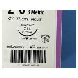 Covidien CL-823 36-Pack 2-0 (3 Metric) 30" ReliaPoint C-14 Cutting 3/8 24mm Polysorb Violet Braided Absorbable Suture - Exp 5/28
